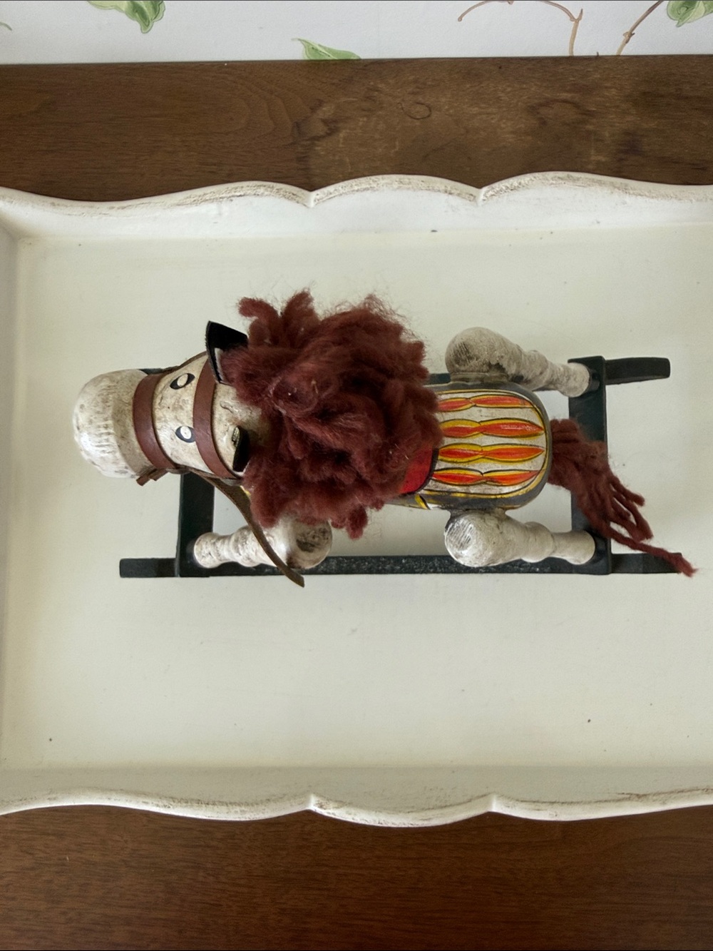 Vintage Wooden Rocking Horse Hand-Painted Folk Art - Nursery Deco - Picture 7 of 9